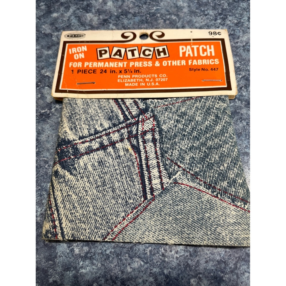 Vintage Penn Iron On Denim Patch Blue Printed Faux Pocket 24x5.25 Style 447 USA